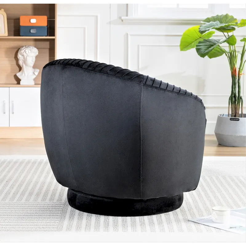 Poltroncina singola girevole a 360° in velluto con dettaglio pieghettato, disponibile nei colori Nero / Avorio / Verde Menta / Rosso Arancio / Grigio / Rosa / Giallo / Verde Petrolio