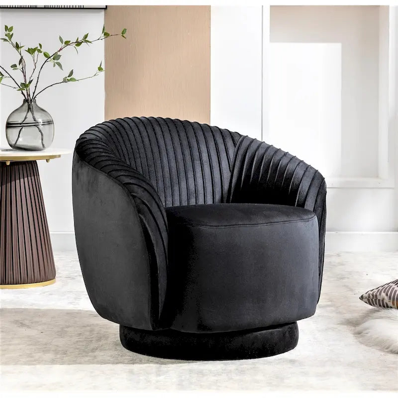 Poltroncina singola girevole a 360° in velluto con dettaglio pieghettato, disponibile nei colori Nero / Avorio / Verde Menta / Rosso Arancio / Grigio / Rosa / Giallo / Verde Petrolio