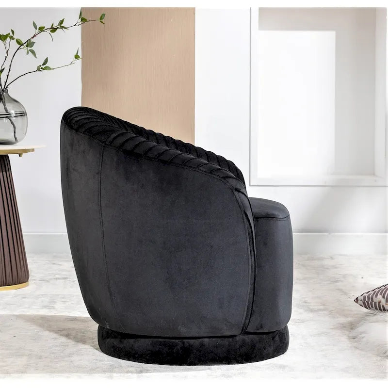 Poltroncina singola girevole a 360° in velluto con dettaglio pieghettato, disponibile nei colori Nero / Avorio / Verde Menta / Rosso Arancio / Grigio / Rosa / Giallo / Verde Petrolio