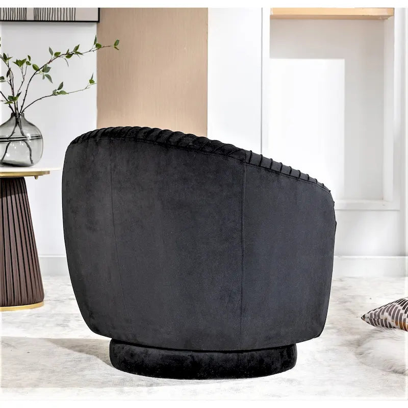 Poltroncina singola girevole a 360° in velluto con dettaglio pieghettato, disponibile nei colori Nero / Avorio / Verde Menta / Rosso Arancio / Grigio / Rosa / Giallo / Verde Petrolio