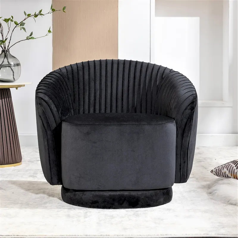 Poltroncina singola girevole a 360° in velluto con dettaglio pieghettato, disponibile nei colori Nero / Avorio / Verde Menta / Rosso Arancio / Grigio / Rosa / Giallo / Verde Petrolio