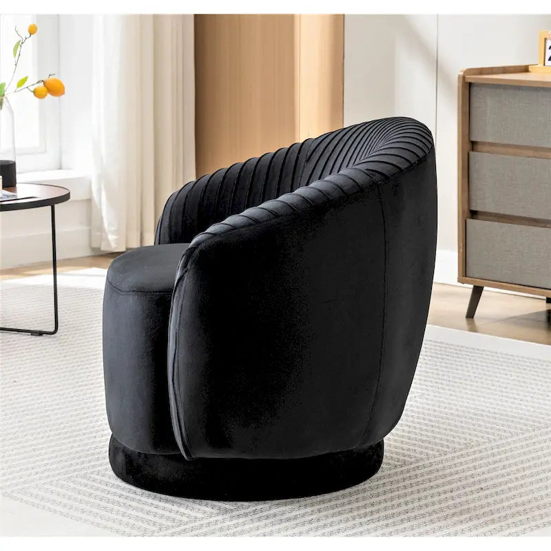 Poltroncina singola girevole a 360° in velluto con dettaglio pieghettato, disponibile nei colori Nero / Avorio / Verde Menta / Rosso Arancio / Grigio / Rosa / Giallo / Verde Petrolio