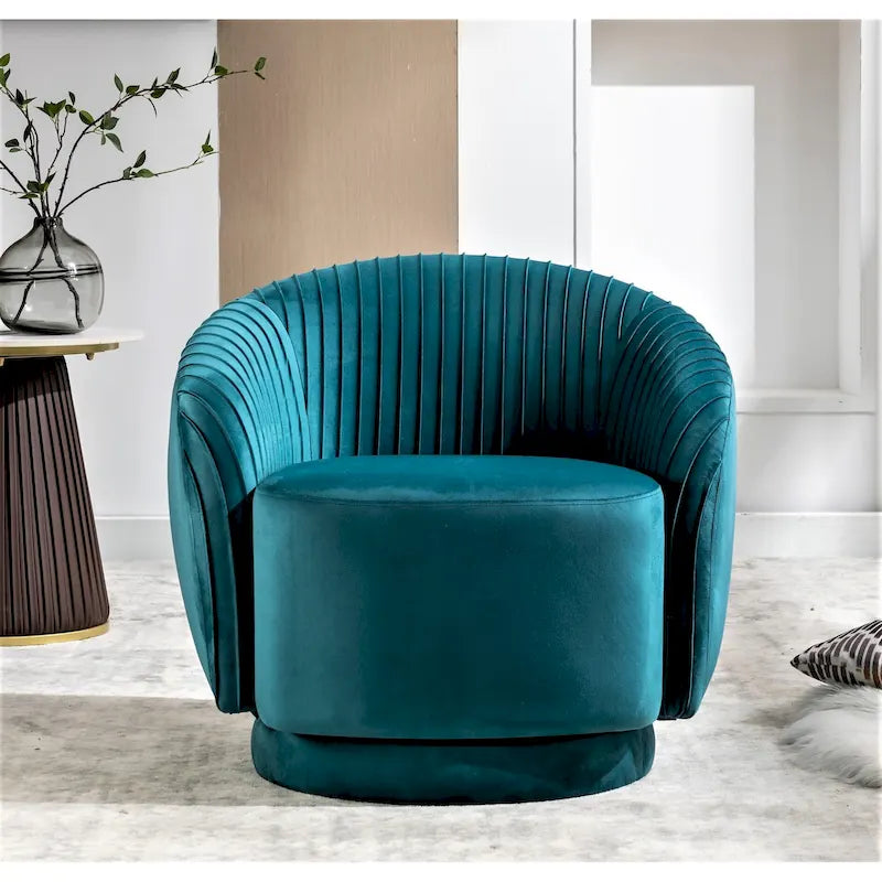 Poltroncina singola girevole a 360° in velluto con dettaglio pieghettato, disponibile nei colori Nero / Avorio / Verde Menta / Rosso Arancio / Grigio / Rosa / Giallo / Verde Petrolio