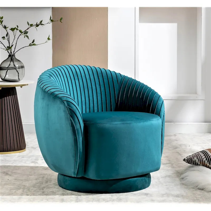 Poltroncina singola girevole a 360° in velluto con dettaglio pieghettato, disponibile nei colori Nero / Avorio / Verde Menta / Rosso Arancio / Grigio / Rosa / Giallo / Verde Petrolio