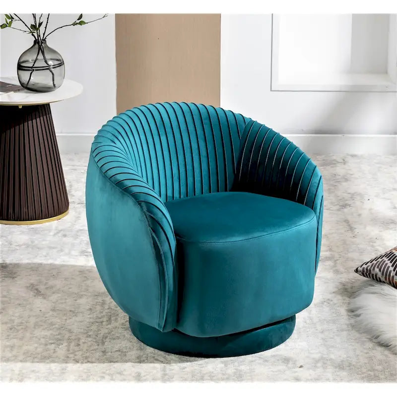 Poltroncina singola girevole a 360° in velluto con dettaglio pieghettato, disponibile nei colori Nero / Avorio / Verde Menta / Rosso Arancio / Grigio / Rosa / Giallo / Verde Petrolio