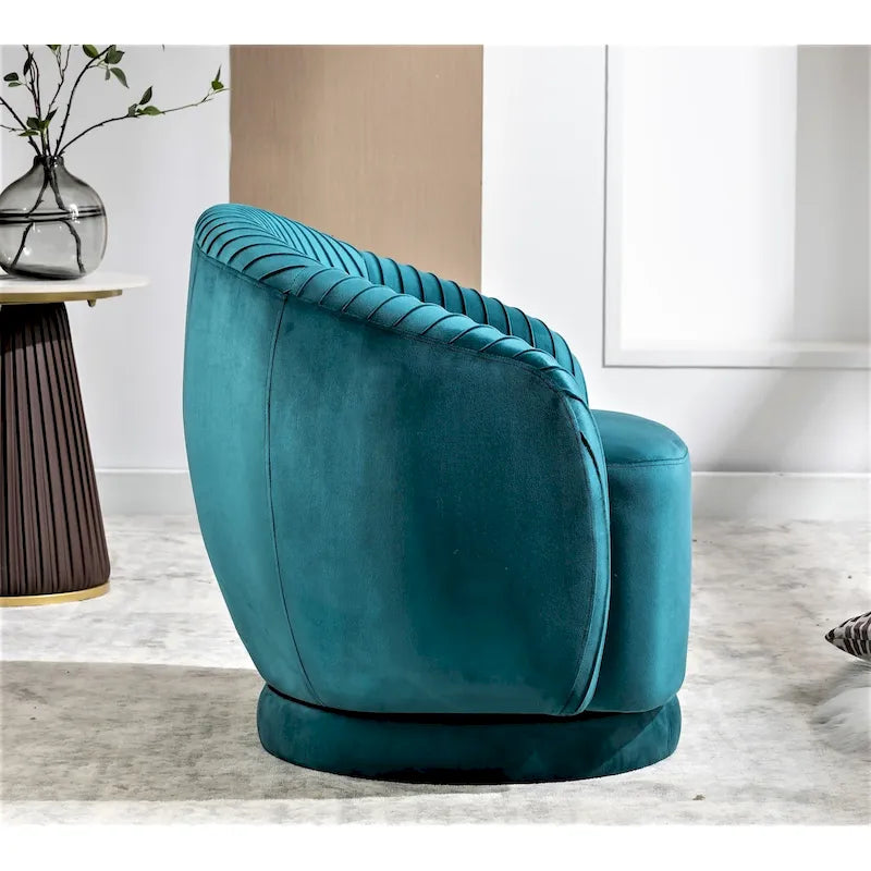 Poltroncina singola girevole a 360° in velluto con dettaglio pieghettato, disponibile nei colori Nero / Avorio / Verde Menta / Rosso Arancio / Grigio / Rosa / Giallo / Verde Petrolio