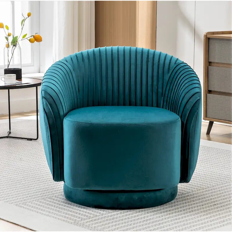 Poltroncina singola girevole a 360° in velluto con dettaglio pieghettato, disponibile nei colori Nero / Avorio / Verde Menta / Rosso Arancio / Grigio / Rosa / Giallo / Verde Petrolio