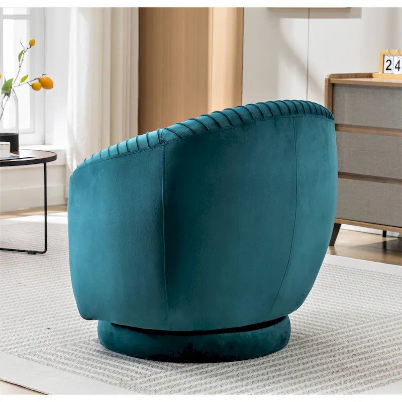 Poltroncina singola girevole a 360° in velluto con dettaglio pieghettato, disponibile nei colori Nero / Avorio / Verde Menta / Rosso Arancio / Grigio / Rosa / Giallo / Verde Petrolio