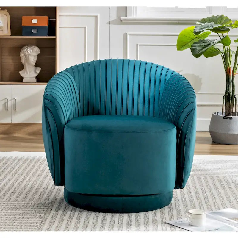Poltroncina singola girevole a 360° in velluto con dettaglio pieghettato, disponibile nei colori Nero / Avorio / Verde Menta / Rosso Arancio / Grigio / Rosa / Giallo / Verde Petrolio
