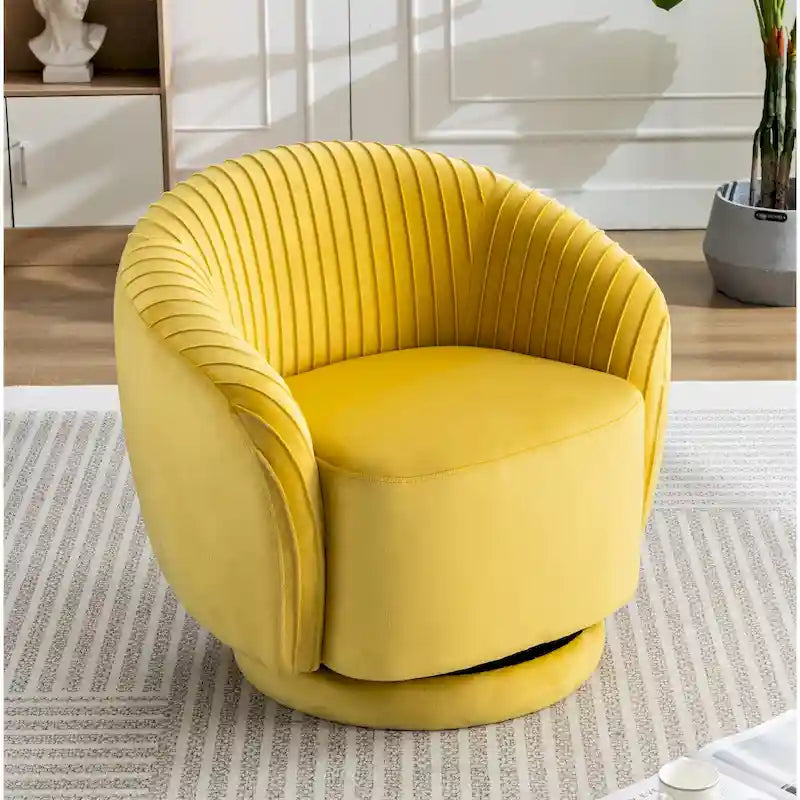 Poltroncina singola girevole a 360° in velluto con dettaglio pieghettato, disponibile nei colori Nero / Avorio / Verde Menta / Rosso Arancio / Grigio / Rosa / Giallo / Verde Petrolio