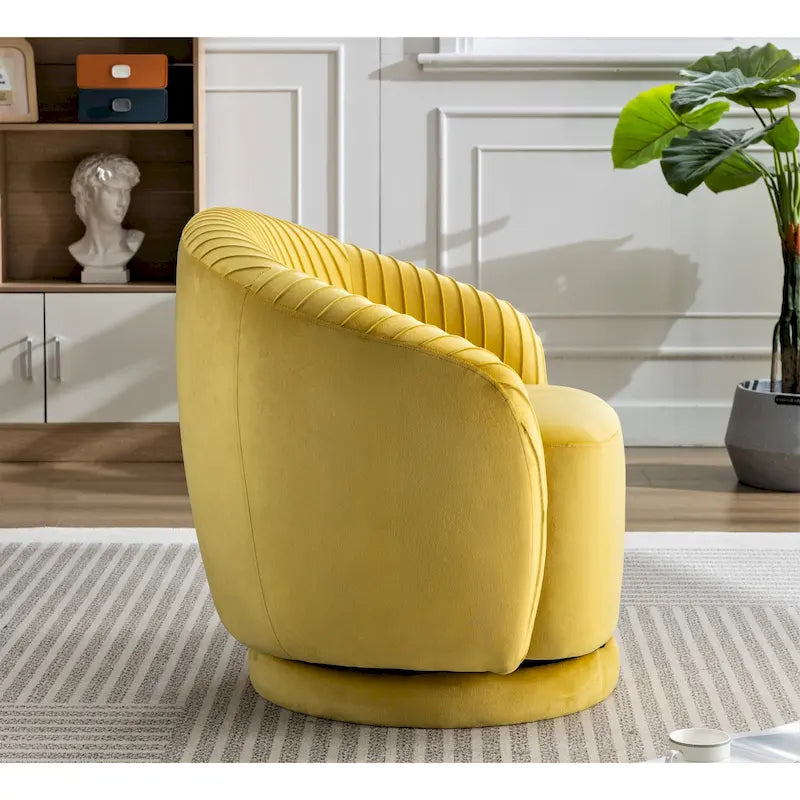 Poltroncina singola girevole a 360° in velluto con dettaglio pieghettato, disponibile nei colori Nero / Avorio / Verde Menta / Rosso Arancio / Grigio / Rosa / Giallo / Verde Petrolio