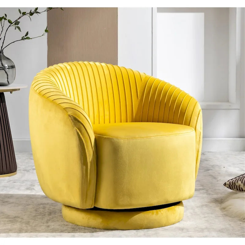 Poltroncina singola girevole a 360° in velluto con dettaglio pieghettato, disponibile nei colori Nero / Avorio / Verde Menta / Rosso Arancio / Grigio / Rosa / Giallo / Verde Petrolio