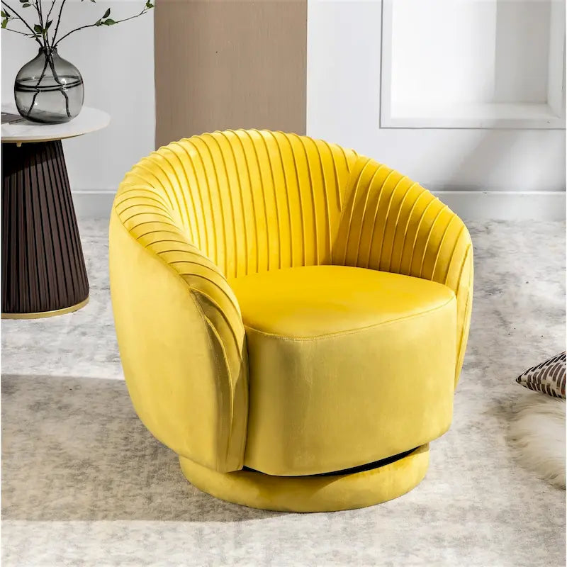 Poltroncina singola girevole a 360° in velluto con dettaglio pieghettato, disponibile nei colori Nero / Avorio / Verde Menta / Rosso Arancio / Grigio / Rosa / Giallo / Verde Petrolio