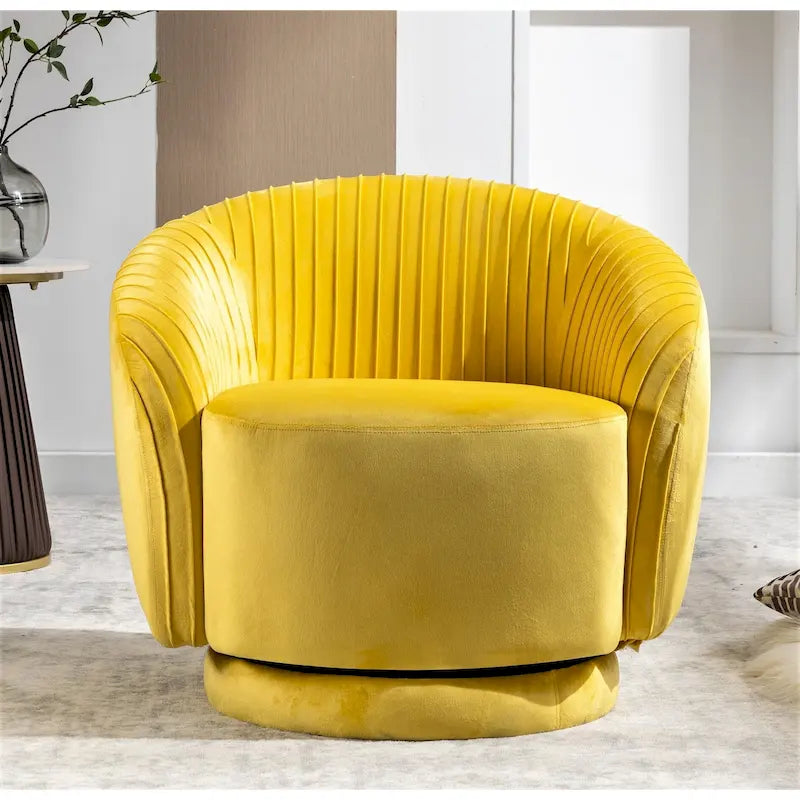 Poltroncina singola girevole a 360° in velluto con dettaglio pieghettato, disponibile nei colori Nero / Avorio / Verde Menta / Rosso Arancio / Grigio / Rosa / Giallo / Verde Petrolio