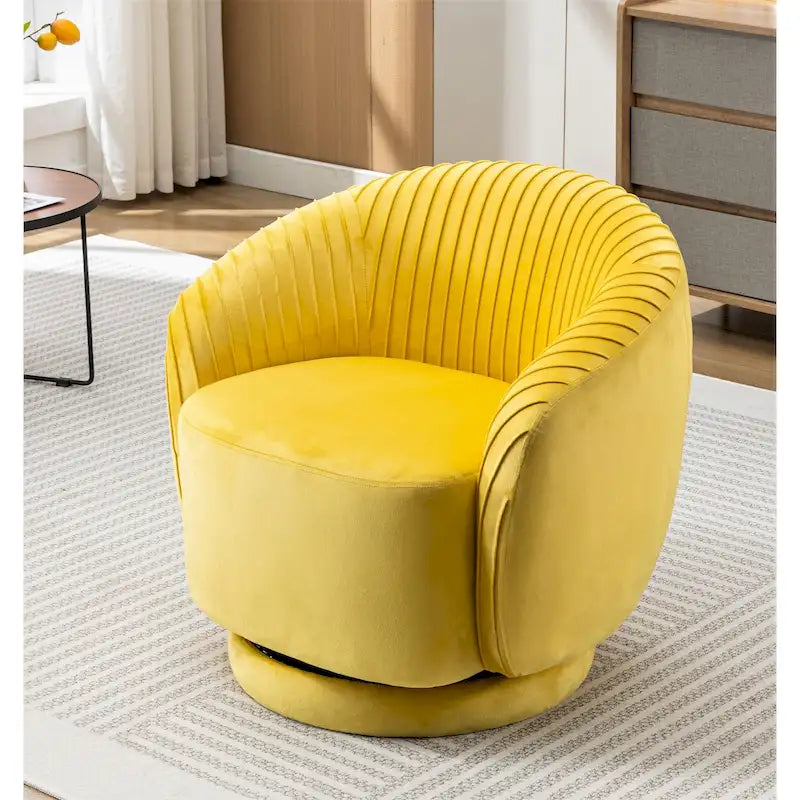 Poltroncina singola girevole a 360° in velluto con dettaglio pieghettato, disponibile nei colori Nero / Avorio / Verde Menta / Rosso Arancio / Grigio / Rosa / Giallo / Verde Petrolio