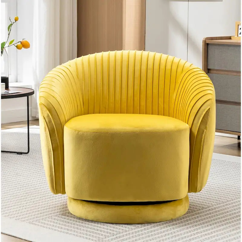 Poltroncina singola girevole a 360° in velluto con dettaglio pieghettato, disponibile nei colori Nero / Avorio / Verde Menta / Rosso Arancio / Grigio / Rosa / Giallo / Verde Petrolio