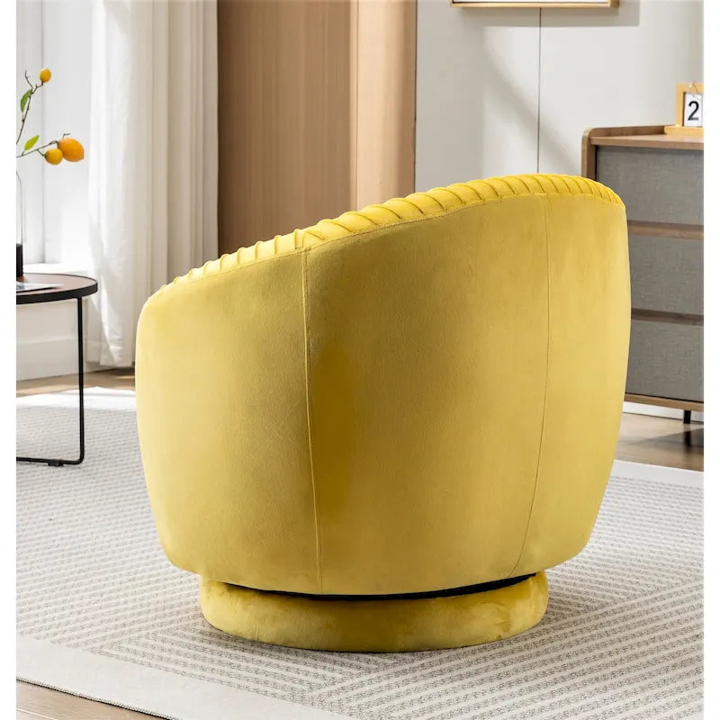 Poltroncina singola girevole a 360° in velluto con dettaglio pieghettato, disponibile nei colori Nero / Avorio / Verde Menta / Rosso Arancio / Grigio / Rosa / Giallo / Verde Petrolio