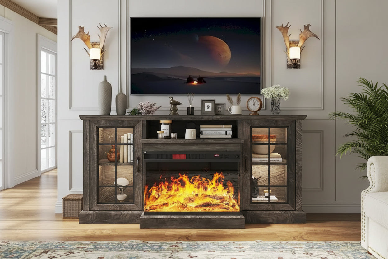 59 Fireplace TV Stand with 3-Sided Glass Electric Fireplace