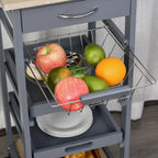 Carrello/isola da cucina su ruote in legno di pino bianco/grigio con cassetto e cestello estraibile, per 1 persona