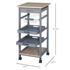 Carrello/isola da cucina su ruote in legno di pino bianco/grigio con cassetto e cestello estraibile, per 1 persona