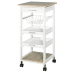 Carrello/isola da cucina su ruote in legno di pino bianco/grigio con cassetto e cestello estraibile, per 1 persona
