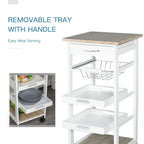 Carrello/isola da cucina su ruote in legno di pino bianco/grigio con cassetto e cestello estraibile, per 1 persona