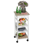 Carrello/isola da cucina su ruote in legno di pino bianco/grigio con cassetto e cestello estraibile, per 1 persona