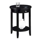 Tavolino rotondo a 2 ripiani color Espresso/Bianco/Nero con 1 cassetto e bordo scanalato per 1 persona