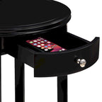 Tavolino rotondo a 2 ripiani color Espresso/Bianco/Nero con 1 cassetto e bordo scanalato per 1 persona