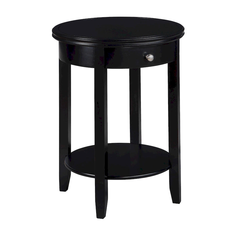 Tavolino rotondo a 2 ripiani color Espresso/Bianco/Nero con 1 cassetto e bordo scanalato per 1 persona