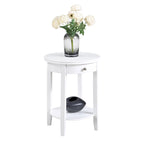 Tavolino rotondo a 2 ripiani color Espresso/Bianco/Nero con 1 cassetto e bordo scanalato per 1 persona