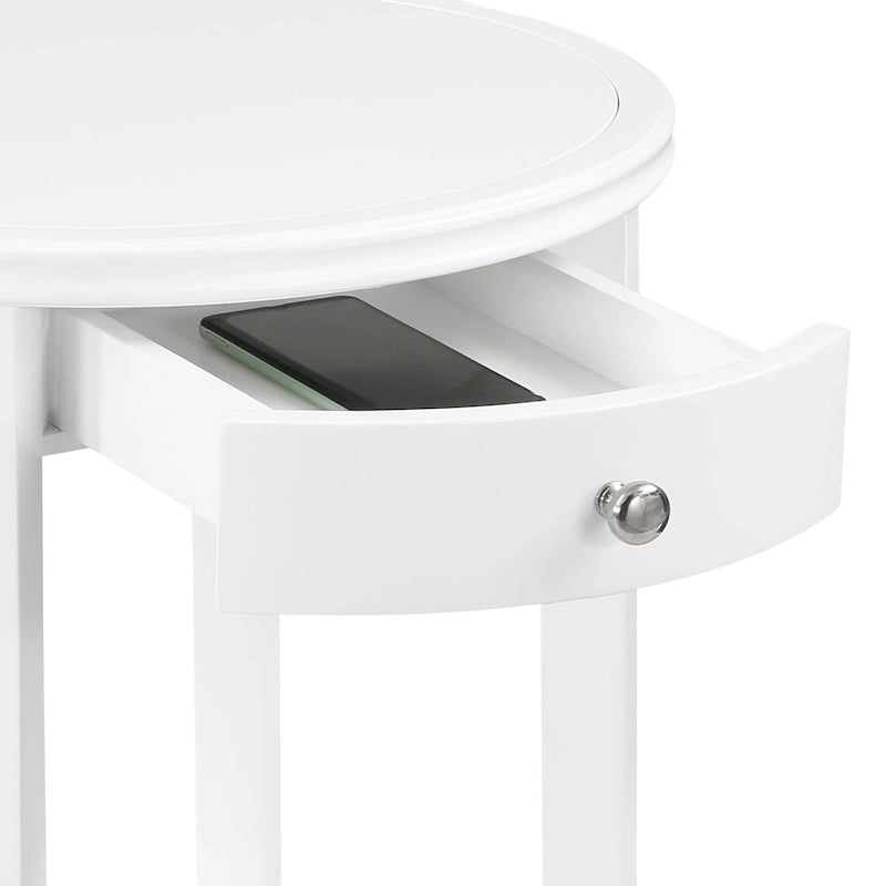 Tavolino rotondo a 2 ripiani color Espresso/Bianco/Nero con 1 cassetto e bordo scanalato per 1 persona