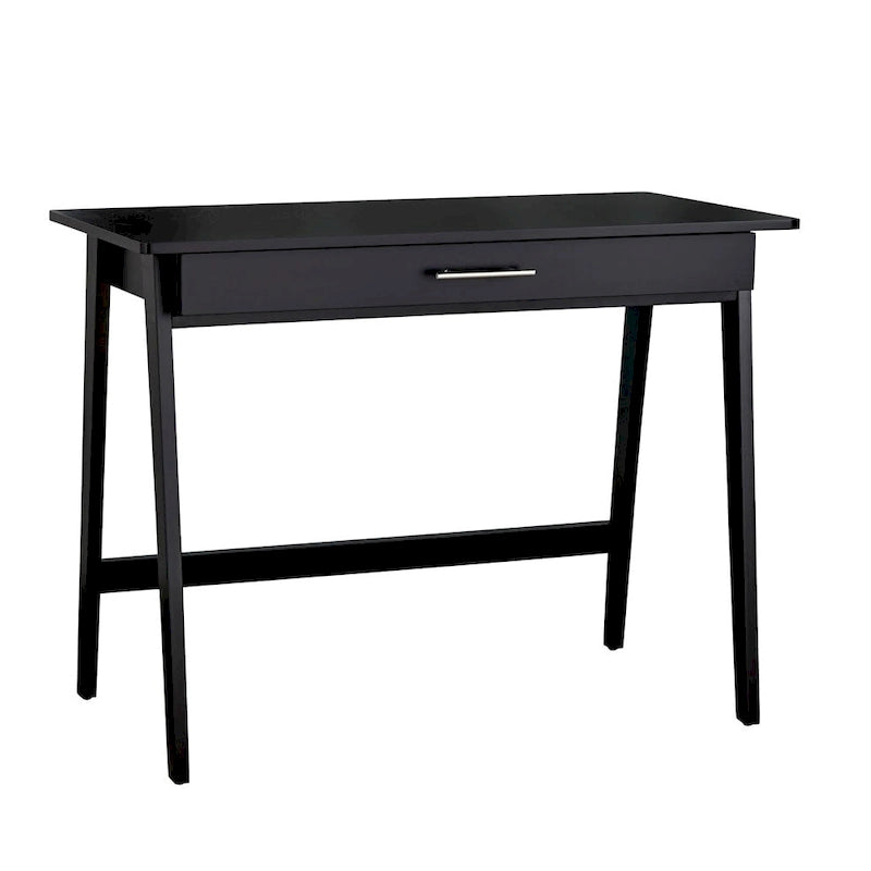 Scrivania compatta con cassetto singolo, in pino e MDF, per 1 persona, colori nero / blu / grigio / bianco / rosa cipria / verde pino