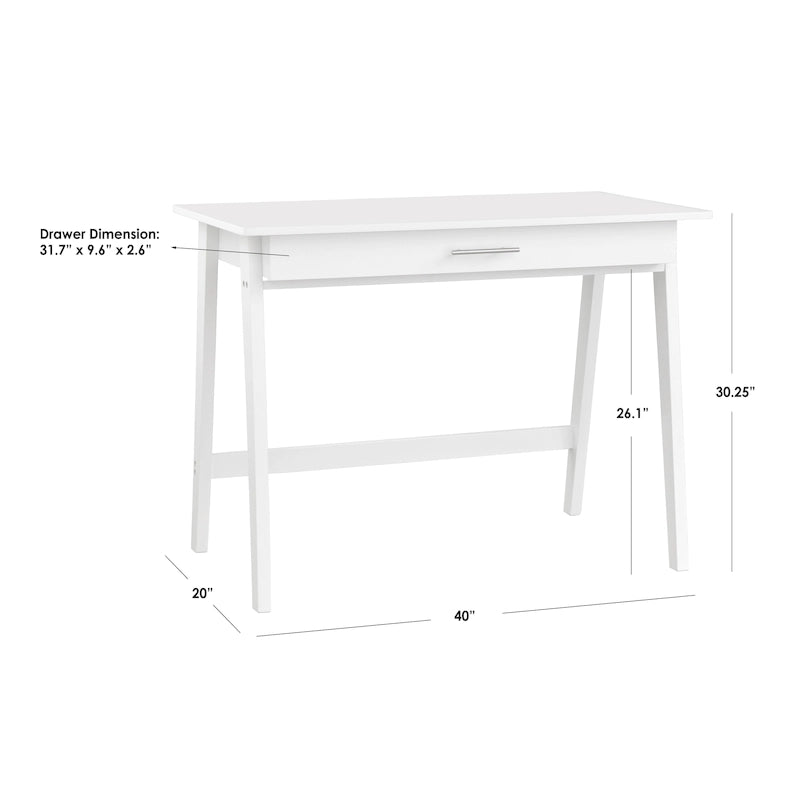 Scrivania compatta con cassetto singolo, in pino e MDF, per 1 persona, colori nero / blu / grigio / bianco / rosa cipria / verde pino