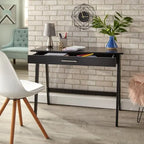 Scrivania compatta con cassetto singolo, in pino e MDF, per 1 persona, colori nero / blu / grigio / bianco / rosa cipria / verde pino