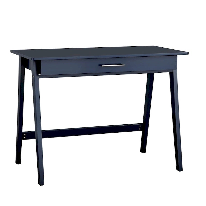 Scrivania compatta con cassetto singolo, in pino e MDF, per 1 persona, colori nero / blu / grigio / bianco / rosa cipria / verde pino