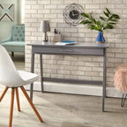 Scrivania compatta con cassetto singolo, in pino e MDF, per 1 persona, colori nero / blu / grigio / bianco / rosa cipria / verde pino