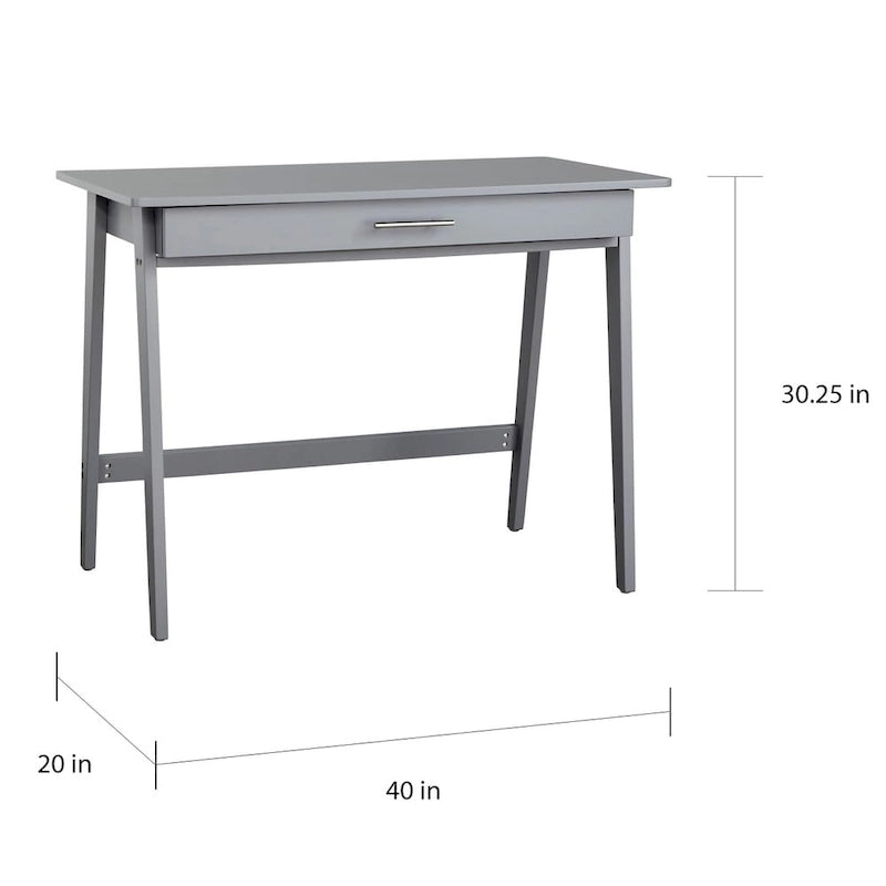 Scrivania compatta con cassetto singolo, in pino e MDF, per 1 persona, colori nero / blu / grigio / bianco / rosa cipria / verde pino