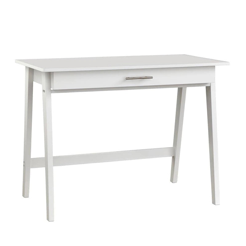 Scrivania compatta con cassetto singolo, in pino e MDF, per 1 persona, colori nero / blu / grigio / bianco / rosa cipria / verde pino