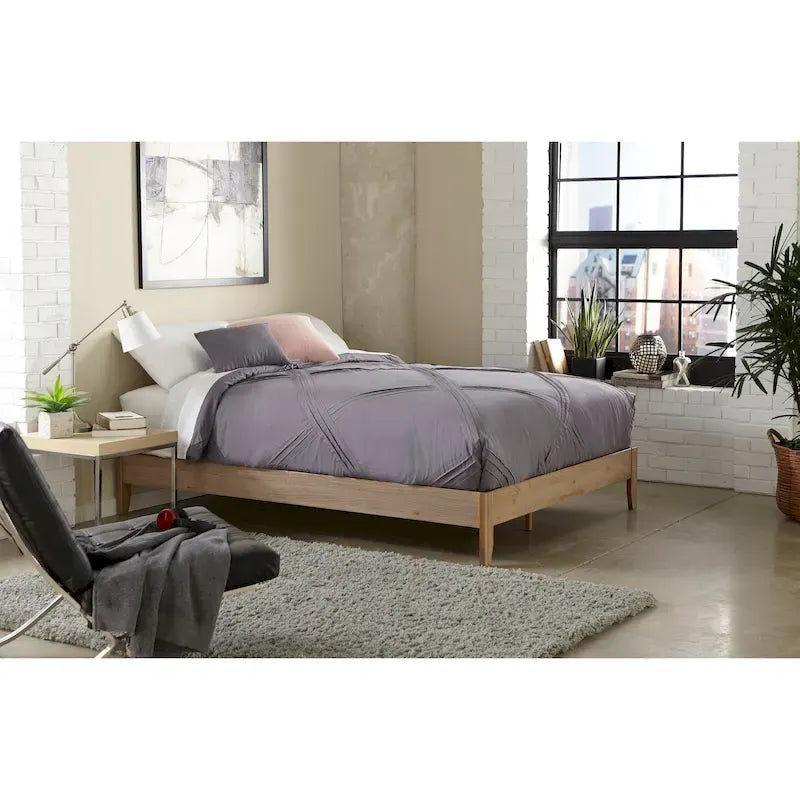 Telaio letto a piattaforma a grandezza naturale in pino massiccio naturale rustico / bianco senza testiera per 1 persona