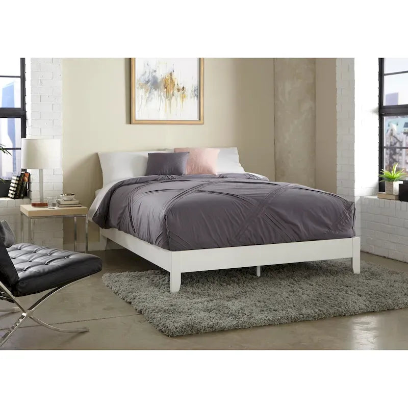 Telaio letto a piattaforma a grandezza naturale in pino massiccio naturale rustico / bianco senza testiera per 1 persona