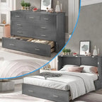 Letto a scomparsa Queen in legno grigio scuro / ciliegio / bianco con materasso, cassetto e stazione di ricarica, per 1 persona