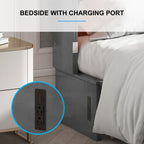 Letto a scomparsa Queen in legno grigio scuro / ciliegio / bianco con materasso, cassetto e stazione di ricarica, per 1 persona