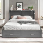 Letto a scomparsa Queen in legno grigio scuro / ciliegio / bianco con materasso, cassetto e stazione di ricarica, per 1 persona