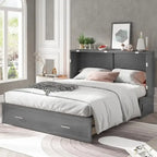 Letto a scomparsa Queen in legno grigio scuro / ciliegio / bianco con materasso, cassetto e stazione di ricarica, per 1 persona