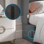 Letto a scomparsa Queen in legno grigio scuro / ciliegio / bianco con materasso, cassetto e stazione di ricarica, per 1 persona