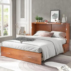Letto a scomparsa Queen in legno grigio scuro / ciliegio / bianco con materasso, cassetto e stazione di ricarica, per 1 persona