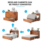 Letto a scomparsa Queen in legno grigio scuro / ciliegio / bianco con materasso, cassetto e stazione di ricarica, per 1 persona