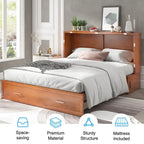 Letto a scomparsa Queen in legno grigio scuro / ciliegio / bianco con materasso, cassetto e stazione di ricarica, per 1 persona