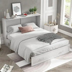 Letto a scomparsa Queen in legno grigio scuro / ciliegio / bianco con materasso, cassetto e stazione di ricarica, per 1 persona